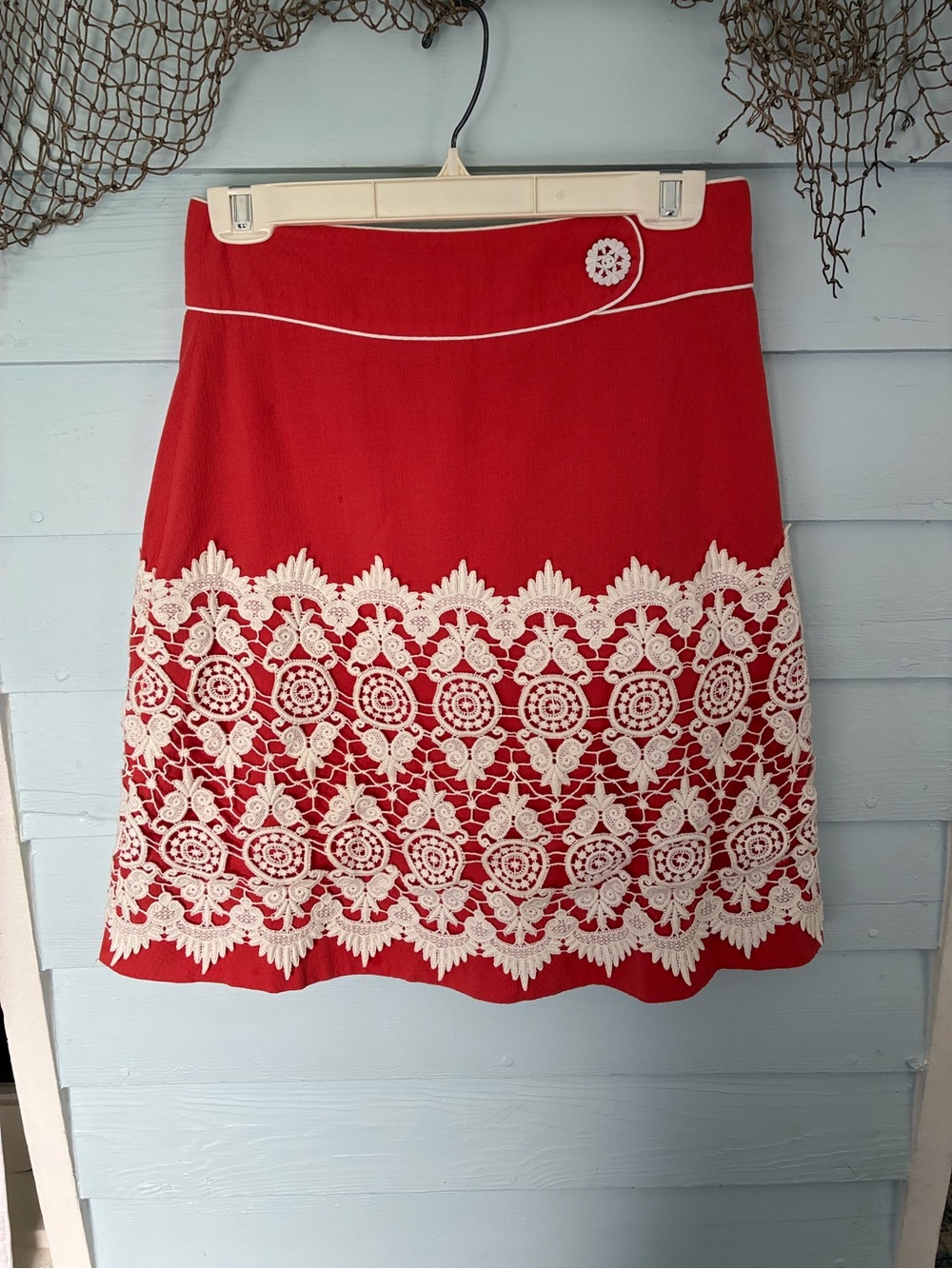 Burnt Orange Crochet-Hem A-Line Skirt